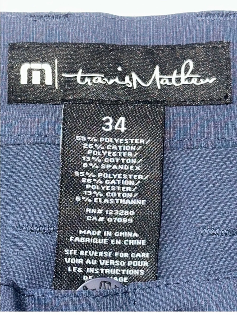 TravisMathew Golf Pants Mens 34 Blue Stretch Straight Leg Good Condition